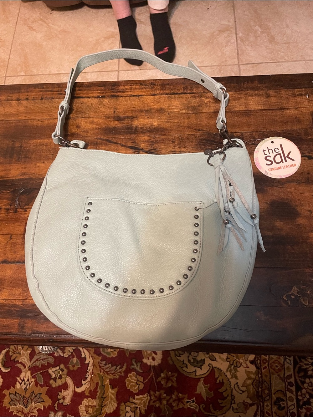 The Sak Pebbled Leather Mint Hobo Bag with Studded Front Pocket